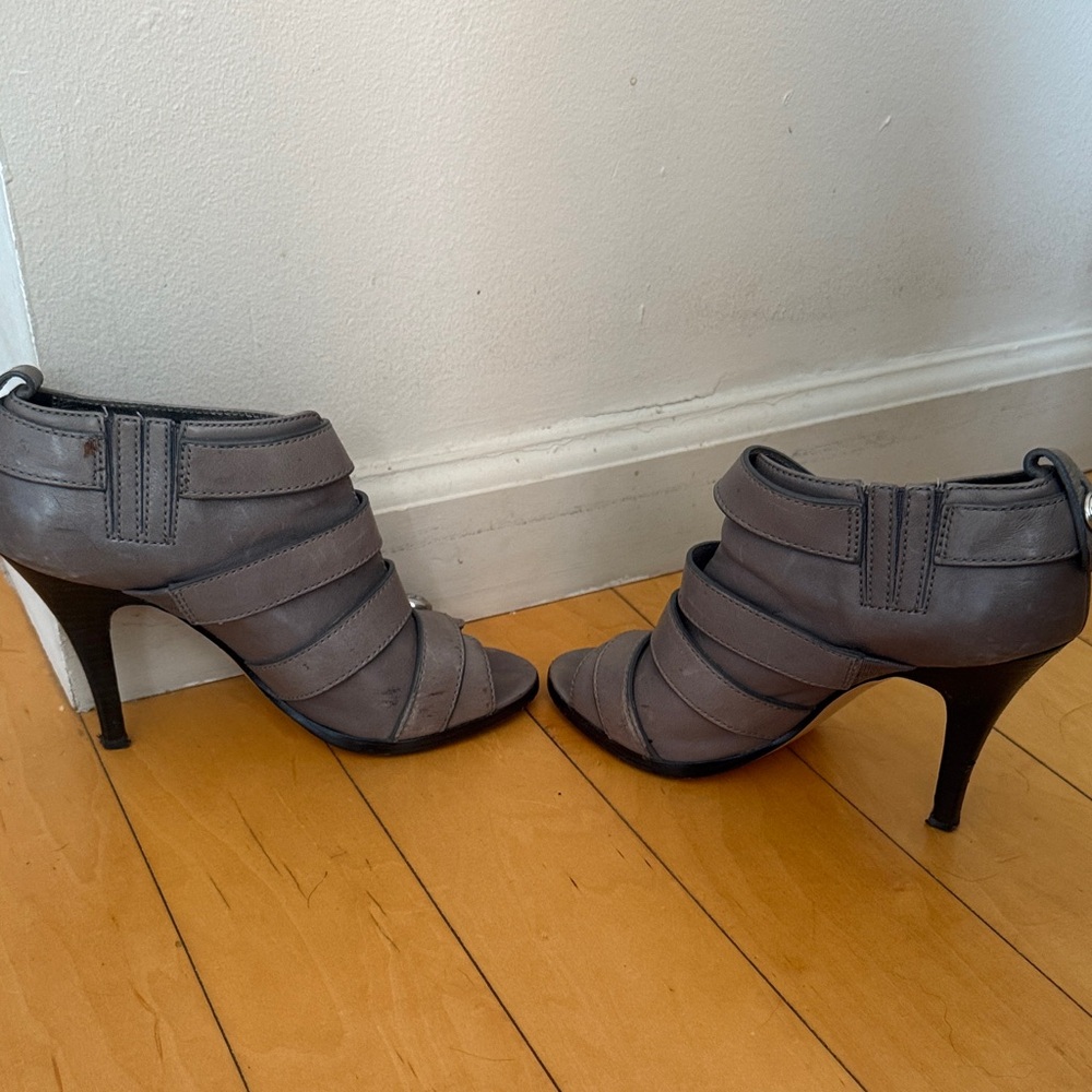 Coach Gray leather Women's Peep-Toe Ankle Boots with silver hardware - Picture 5 of 10